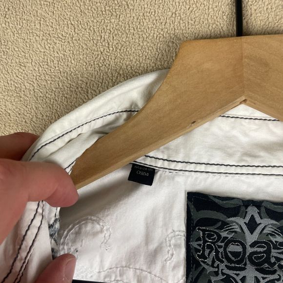 Roar Shirt Mens Extra Large White Embroidered Buckle Wings Crosses Long Sleeve - Picture 13 of 16